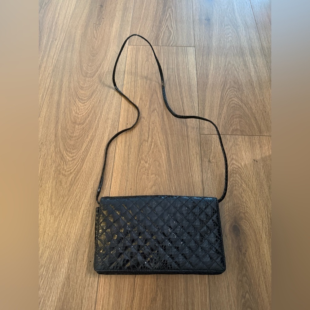 Vintage Saks Fifth Avenue Black Patent Leather Convertible Shoulder Clutch